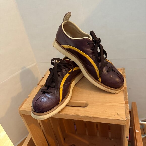 Vintage Dooney & Bourke Nicolle Size 7 Brown Yellow Stripe Leather Bowling Shoes - Picture 12 of 15